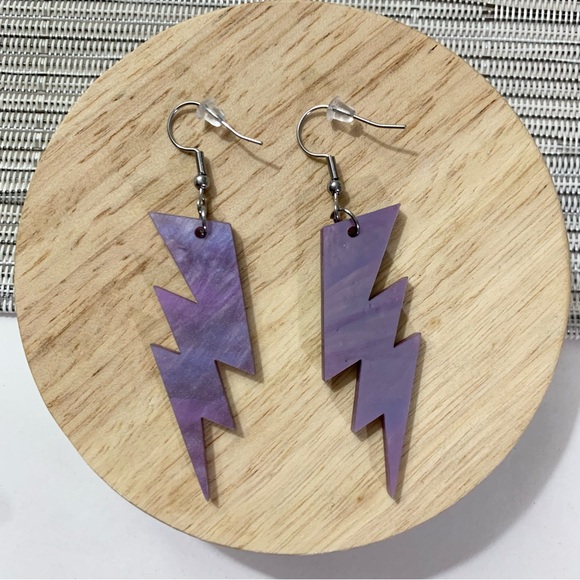 Kopen Australia Purple Lightning Bolt Statement Earrings Acrylic Stainless Steel - Picture 4 of 5